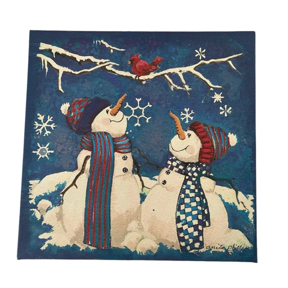 Vintage Snowman Christmas holiday canvas wall art - Picture 1 of 2